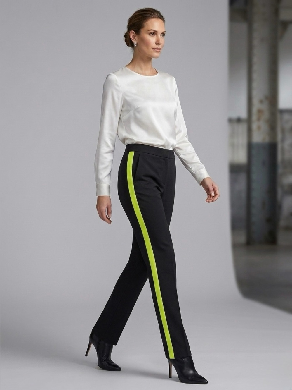 Stylish Women's Black Pants with Neon Yellow Side Stripe